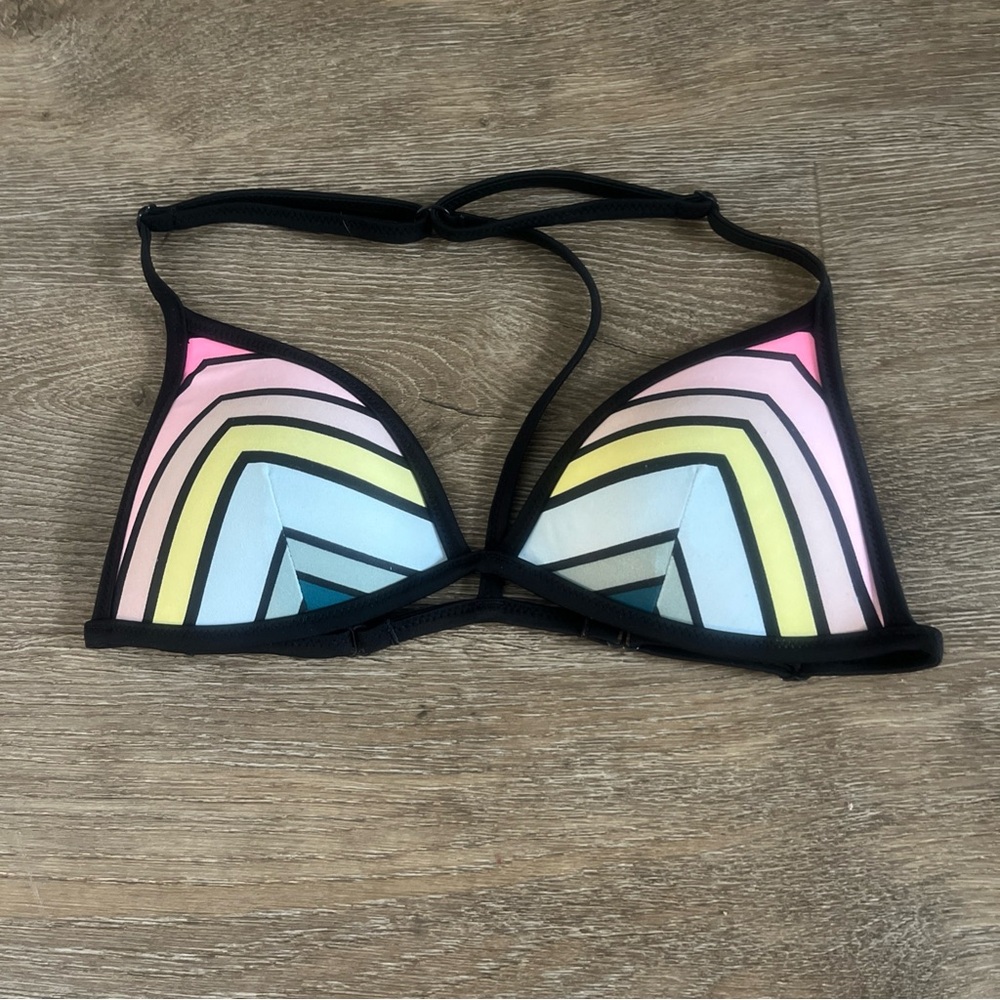 Pink Women’s Triangle Swim Top in Pastel Rainbow